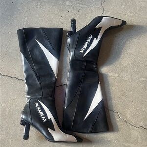 NAMILIA Black and White Heeled Boots